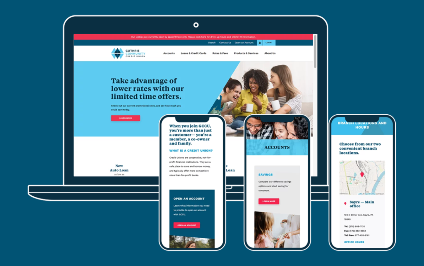 Guthrie Community Credit Union website redesign thumbnail showing modern, member-first financial UX