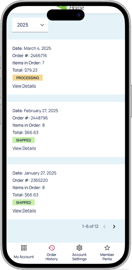 Updated order history UI