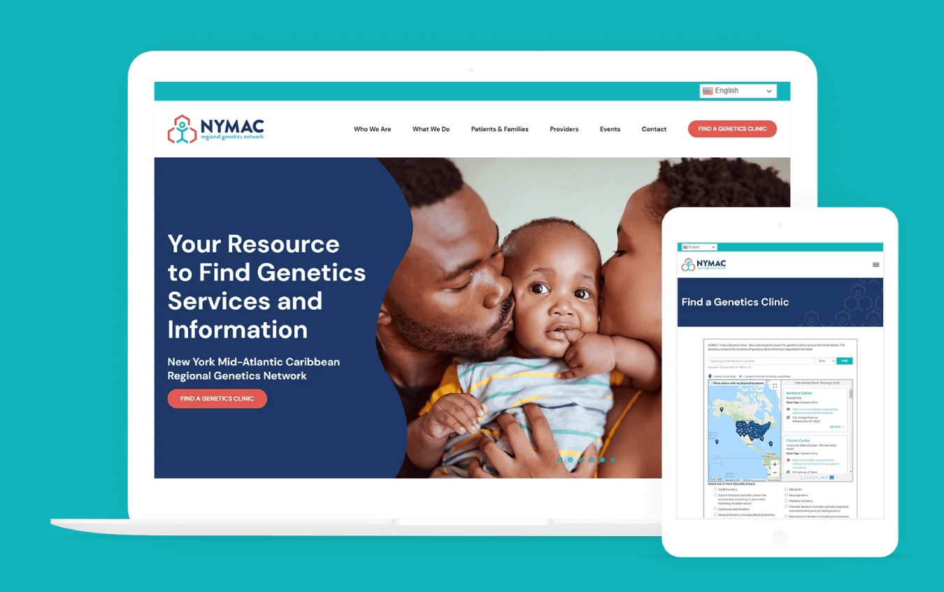 NYMAC health platform redesign thumbnail showing accessible genetics care tools